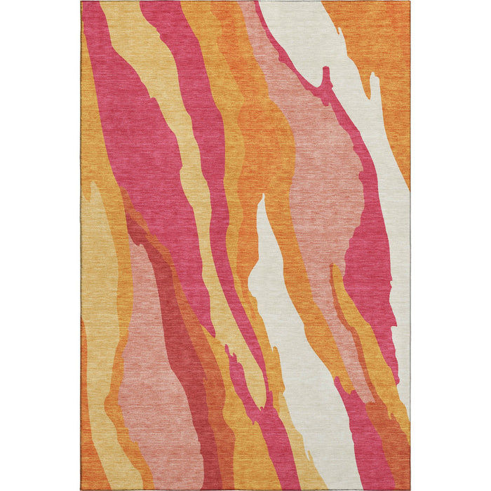 10' X 14' Abstract Washable Area Rug With UV Protection (682103) - Blush / Orange / Wheat
