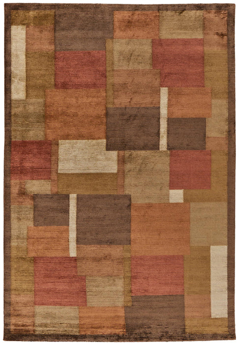 8' X 10' Checkered Hand Knotted Area Rug (744323) - Green / Brown / Orange