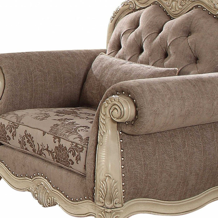 Fabric Damask Tufted Chesterfield Chair - Gray And Pearl