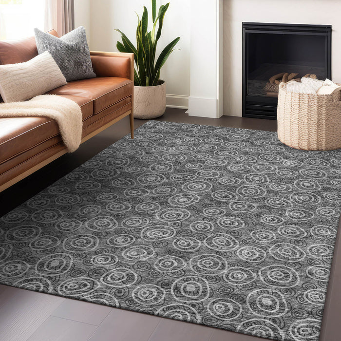 10' X 14' Polka Dot Washable Area Rug With UV Protection - Gray And Silver