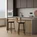 Set of 2 Giga swivel bar stools with metal frames and hand-woven paper rope seats, designed for kitchen counters and dining areas.
