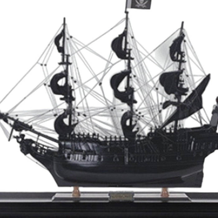 Hand Painted Pirate Medium Display Case Model Boat - Black / Pearl