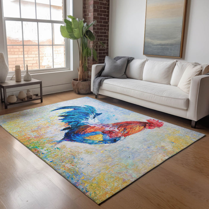 9' X 12' Animal Print Washable Area Rug With UV Protection - Blue