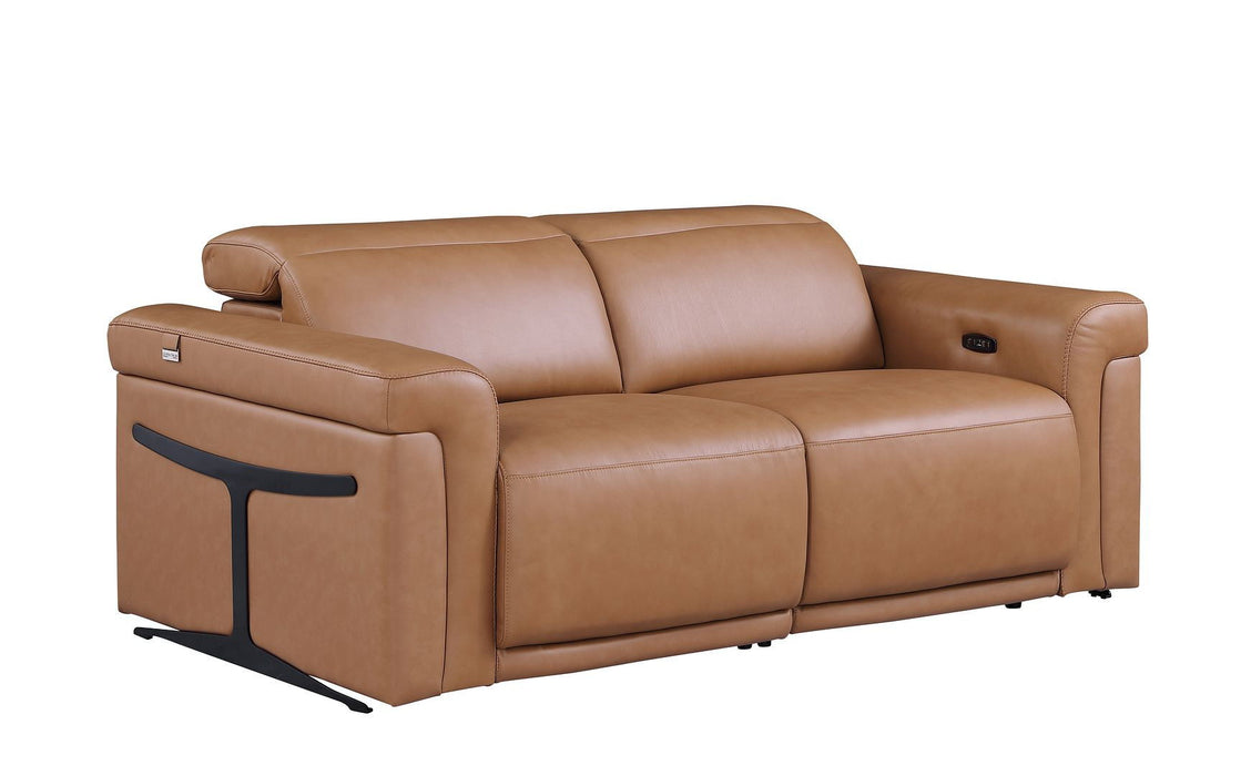 Italian Leather Power Reclining Loveseat (720486) - Chestnut / Black
