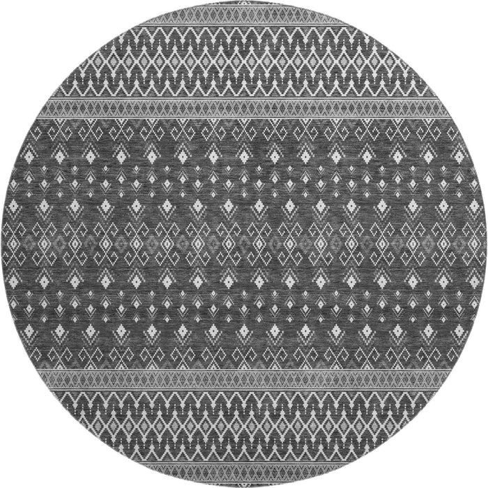 8' Tribal Washable Round Rug With UV Protection (657116) - Gray / Silver