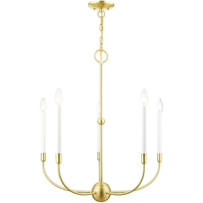28" Five Light Dimmable Chandelier With Shades - Brass