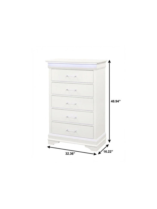 Solid Wood Five Drawer Chest With Led Lighting - White