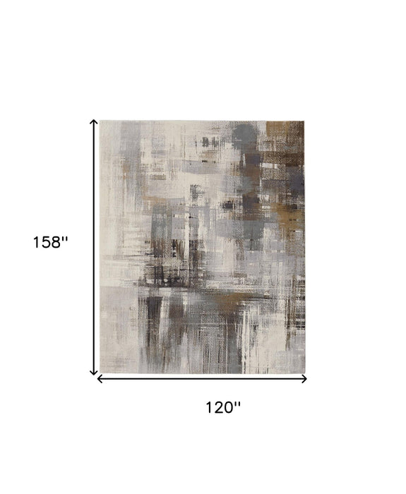 10' x 13' Abstract Power Loom Area Rug - Ivory Gray And Brown