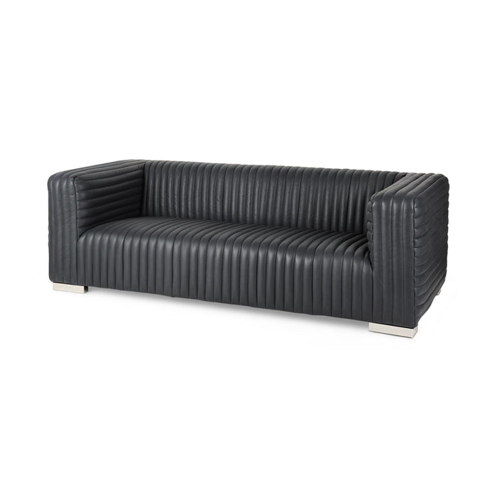 83" Leather Sofa With Silver Legs - Black
