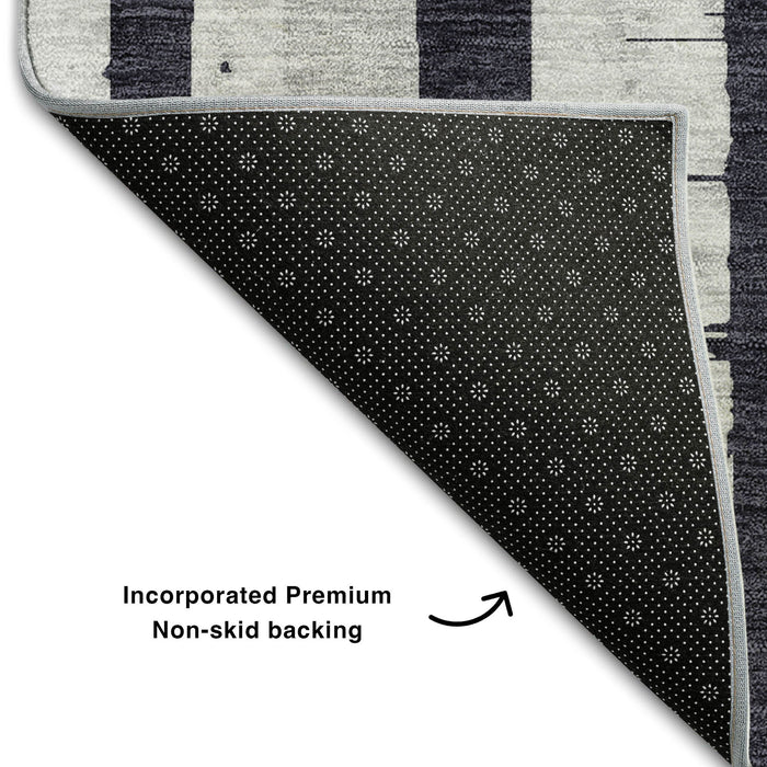 10' X 14' Striped Washable Area Rug With UV Protection (669348) - Black / Silver