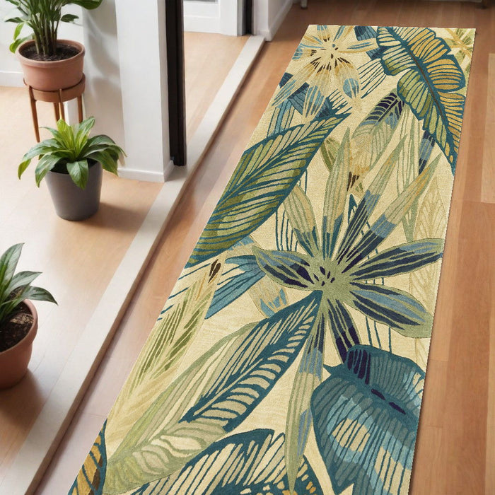 5' Wool Handmade Area Rug - Ivory And Teal