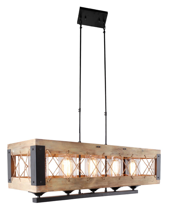 HomeRoots kitchen island chandelier with five wood and seeded glass shades in brown and black for modern dining spaces.