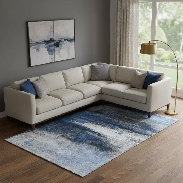 10' X 14' Abstract Washable Area Rug With UV Protection (714697) - Navy Blue / Ivory