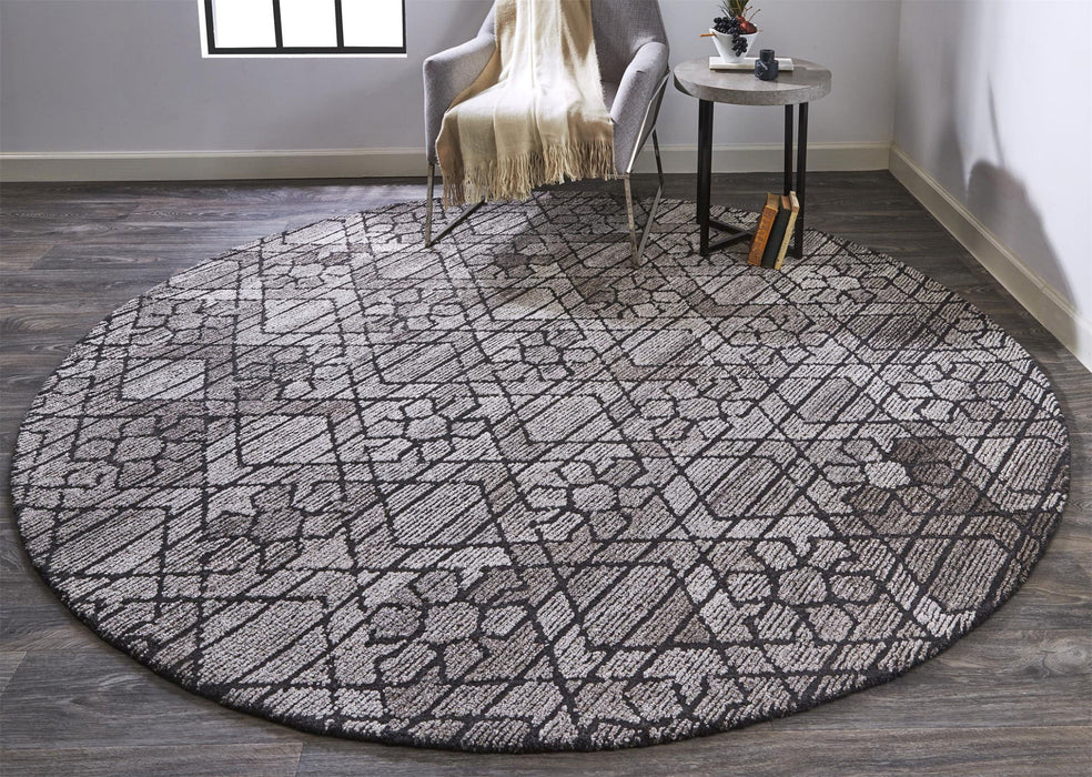 8' Round Wool Paisley Hand Tufted Area Rug - Black And Taupe
