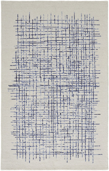 10' x 14' Wool Plaid Tufted Handmade Stain Resistant Area Rug - Ivory And Blue