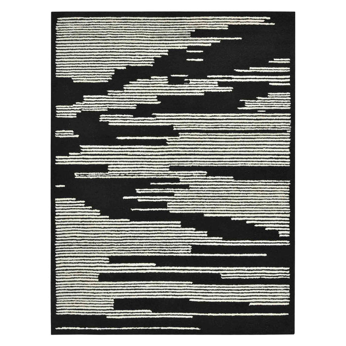 8' X 10' Wool Abstract Hand Hooked Area Rug - Black And Ivory
