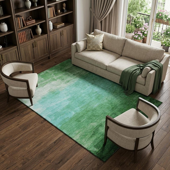 10' X 14' Striped Washable Area Rug With UV Protection (693864) - Green / Teal