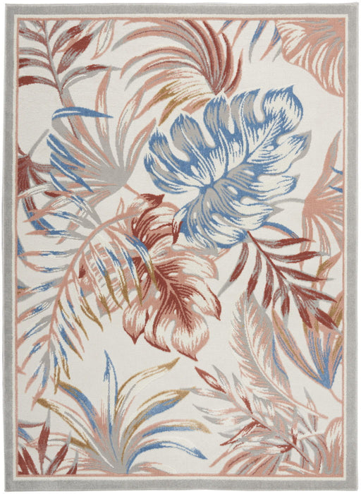 5' X 7' Botanical Leaves Area Rug (550221) - Ivory / Blue / Gray