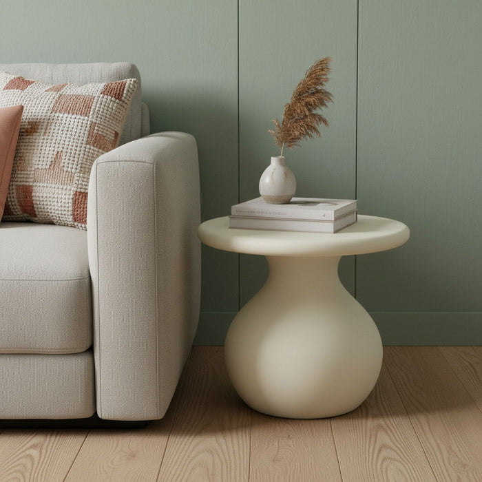 Fiber Glass Round Curvaceous Pedestal End Table - Beige