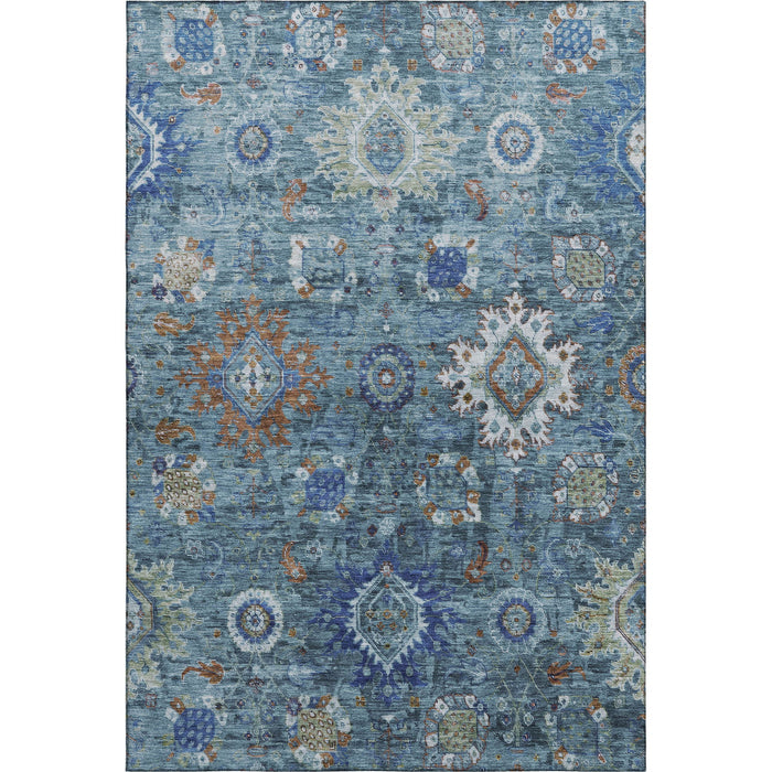 10' X 14' Oriental Washable Area Rug With UV Protection (708343) - Blue / Rust / Ivory