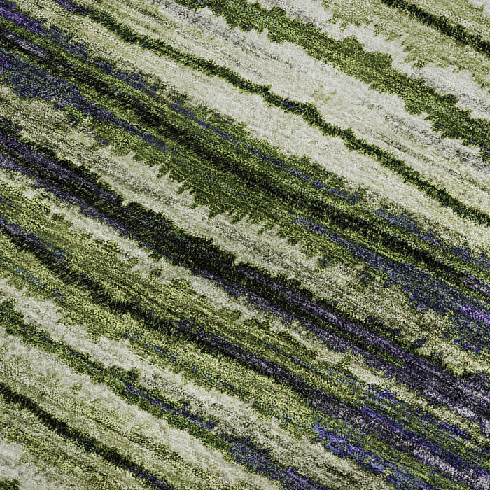10' X 14' Striped Washable Area Rug With UV Protection (650992) - Purple / Green / Ivory