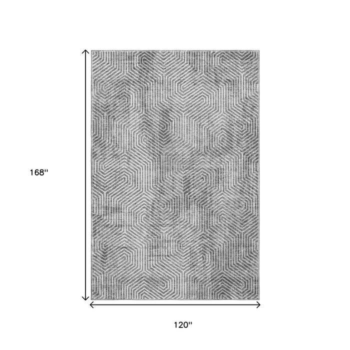 10' X 14' Geometric Washable Area Rug With UV Protection (672530) - Silver / Gray