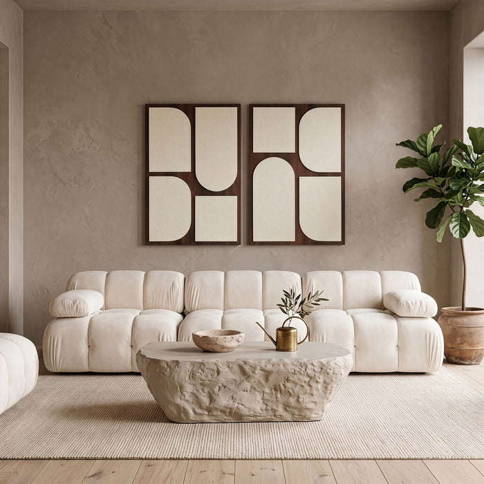 Two-piece mango wood wall art by Meridian Furniture, featuring natural textured wood designs for stylish wall decor.