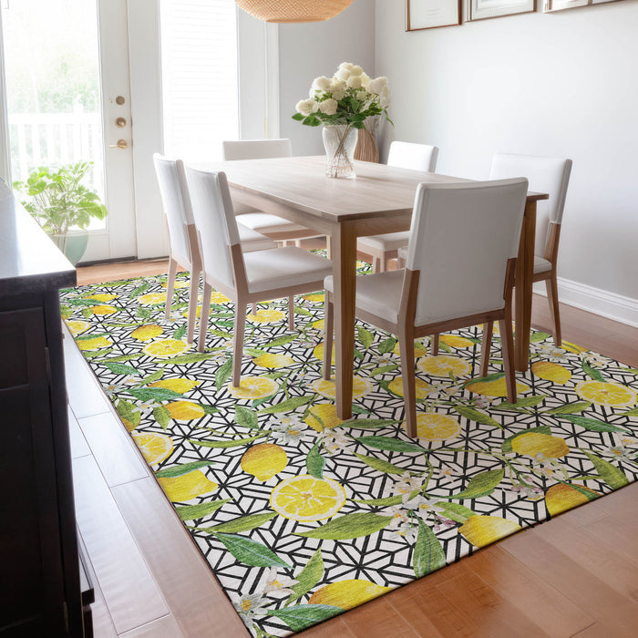 8' X 10' Boical Leaves Washable Area Rug With UV Protection - Yellow