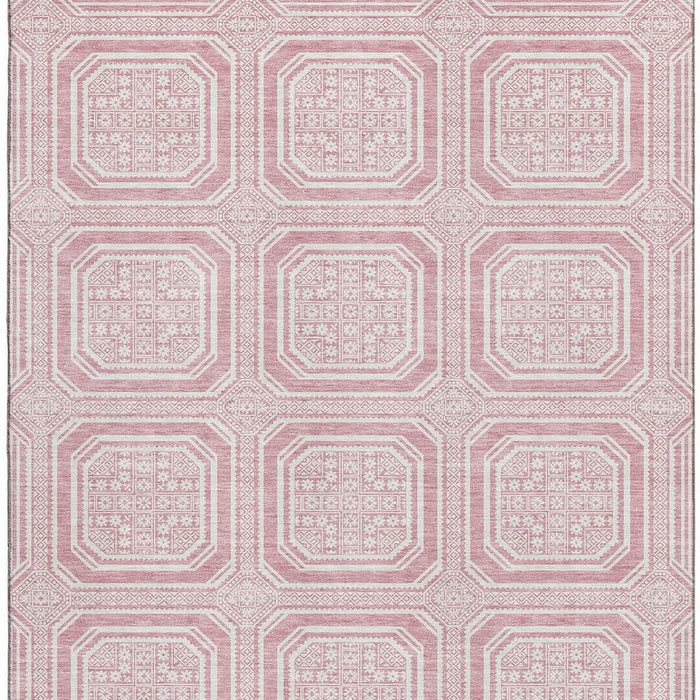 10' X 14' Geometric Washable Area Rug With UV Protection (693828) - Pink / Ivory