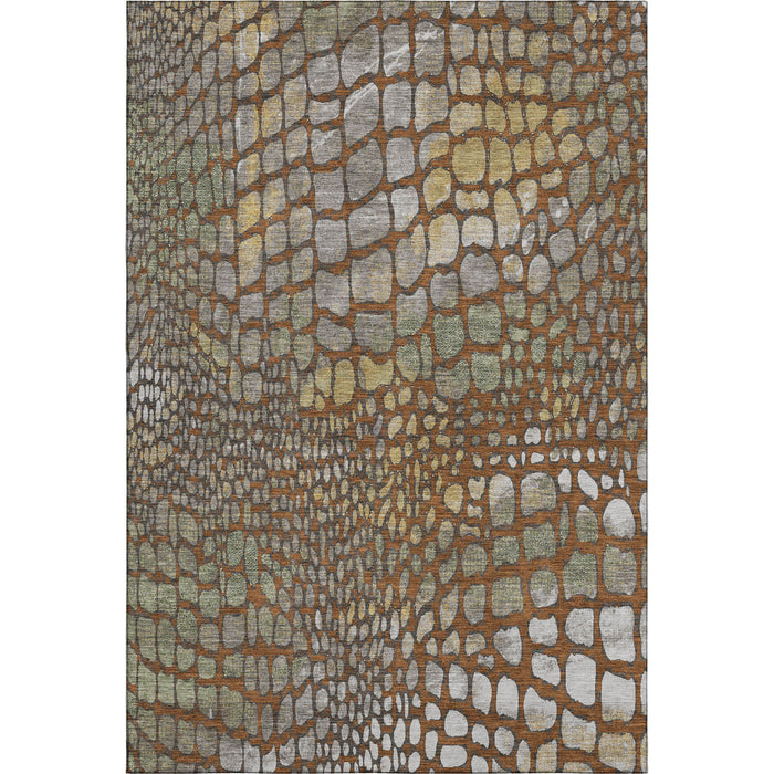 10' X 14' Abstract Geometric Washable Area Rug With UV Protection (677951) - Rust / Gold / Green