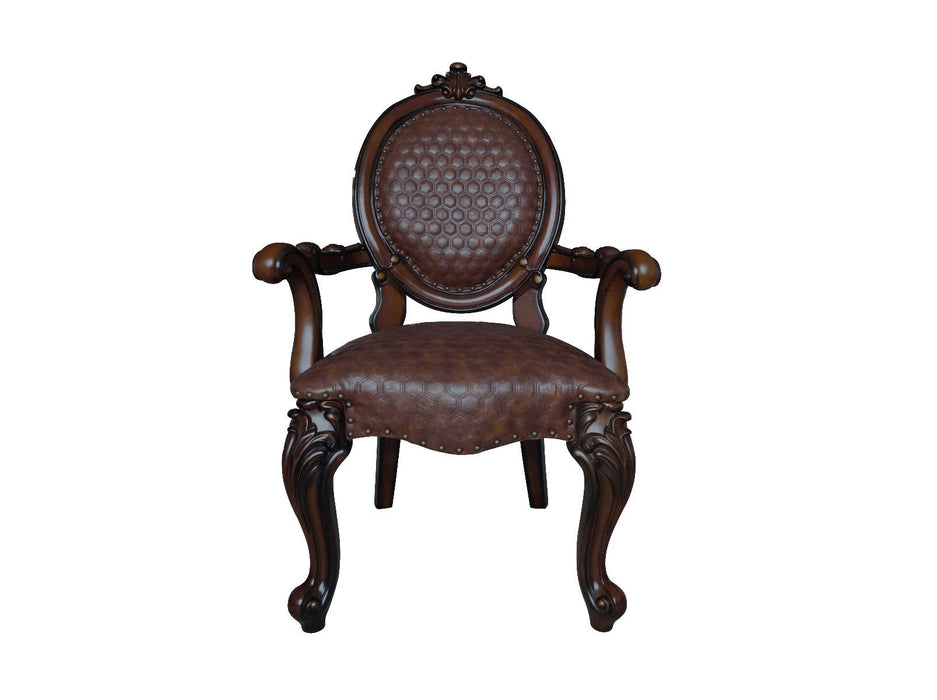 Redwood Upholstered Faux Leather King Louis Back Dining Arm Chairs (Set of 2) - Brown