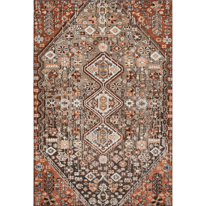 10' X 14' Geometric Washable Area Rug With UV Protection (705155) - Chocolate / Rust / Ivory