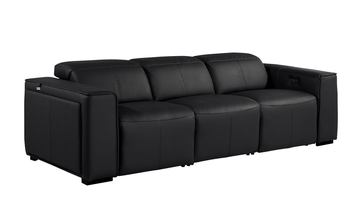 Top Grain Leather Reclining Metal USB Sofa (720386) - Black