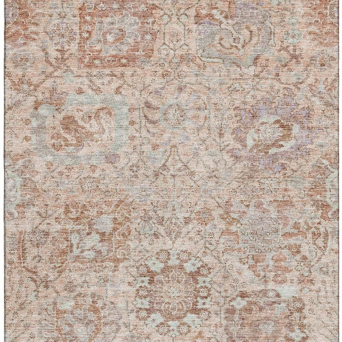 10' X 14' Damask Washable Area Rug With UV Protection (684316) - Coral / Ivory / Rust