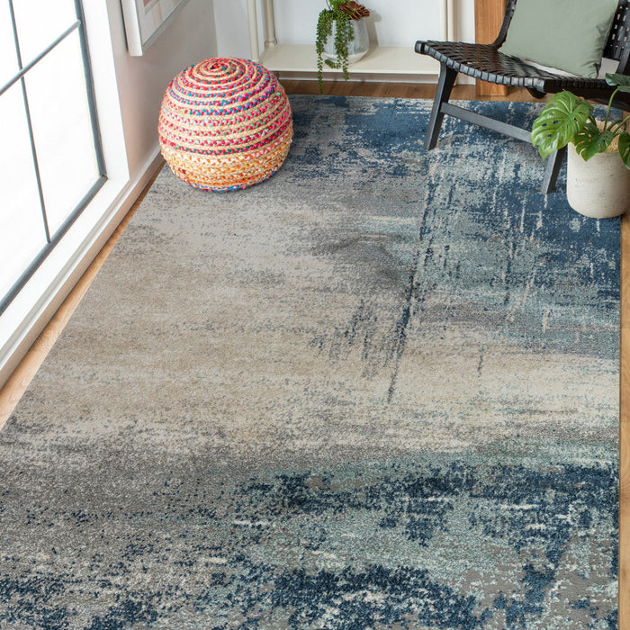 9' x 12' Abstract Power Loom Area Rug - Dark Blue And Gray