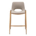 Set of two beige faux leather and steel low back counter height bar chairs with gold accents by HomeRoots.