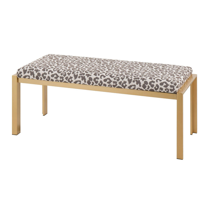 Fuji - Bench - Gold Metal And Beige Leopard Fabric