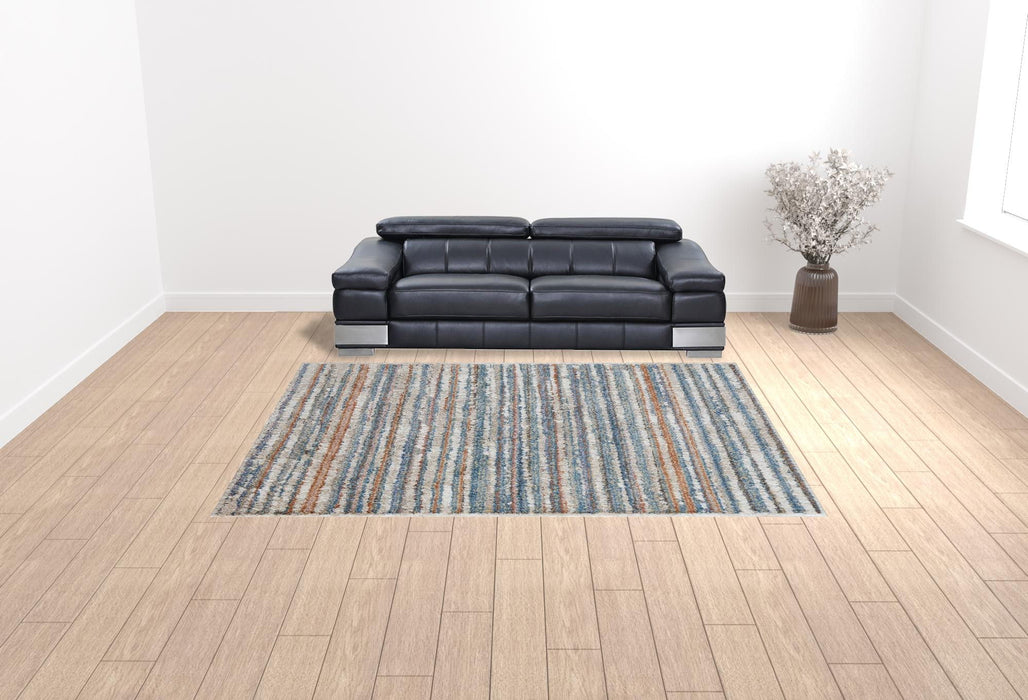 9' x 12' Striped Power Loom Stain Resistant Area Rug - Ivory Blue And Orange