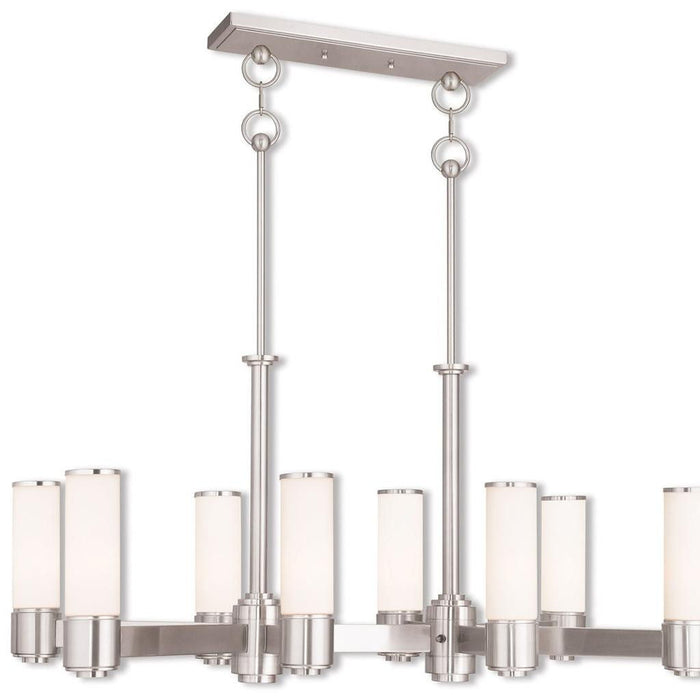 Eight Light Metal Dimmable Chandelier With Shades - Nickel / Opal
