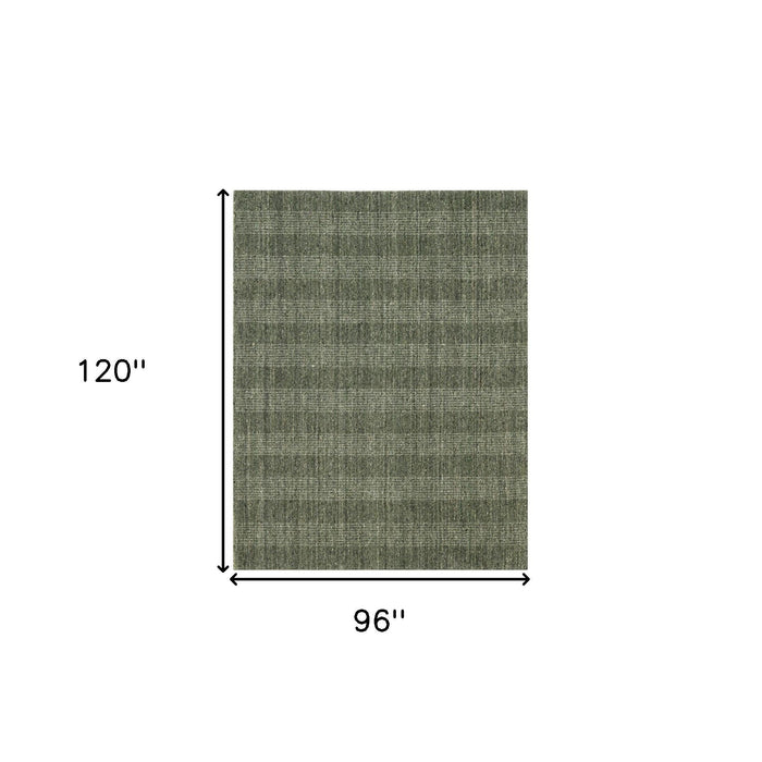 8' X 10' Wool Plaid Hand Woven Area Rug - Green