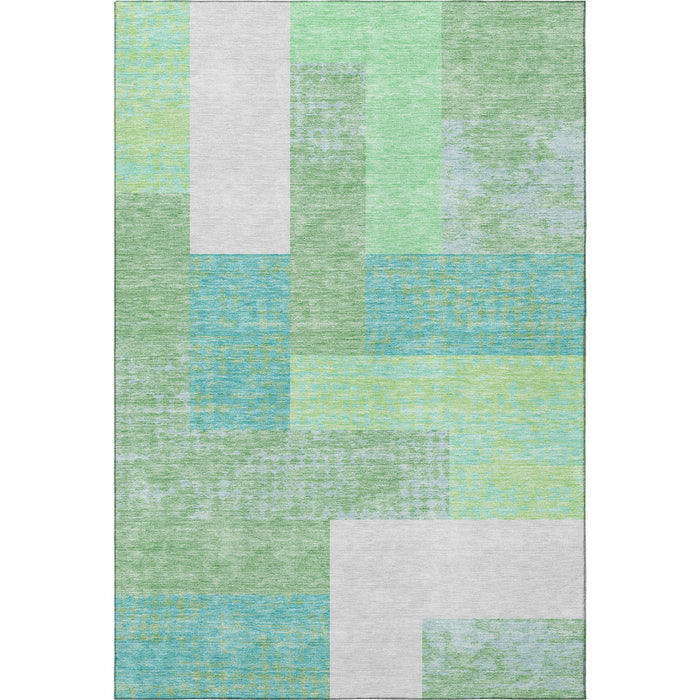 10' X 14' Geometric Washable Area Rug With UV Protection (674910) - Artichoke Green / Teal / Ivory