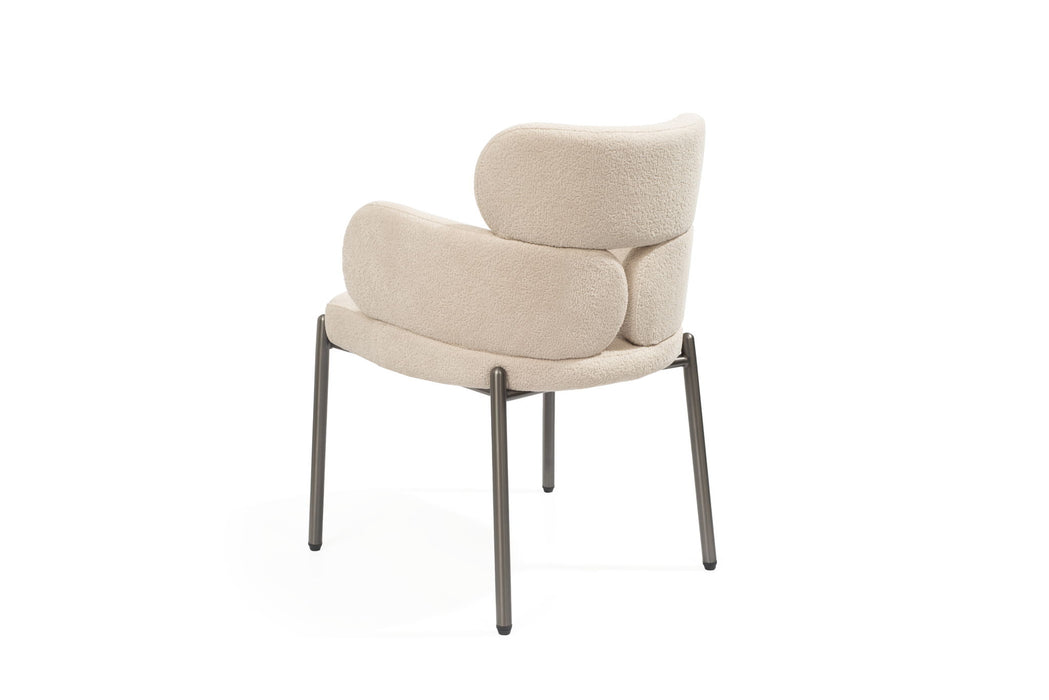 Gunmetal Boucle Steel Dining Arm Chair - Beige