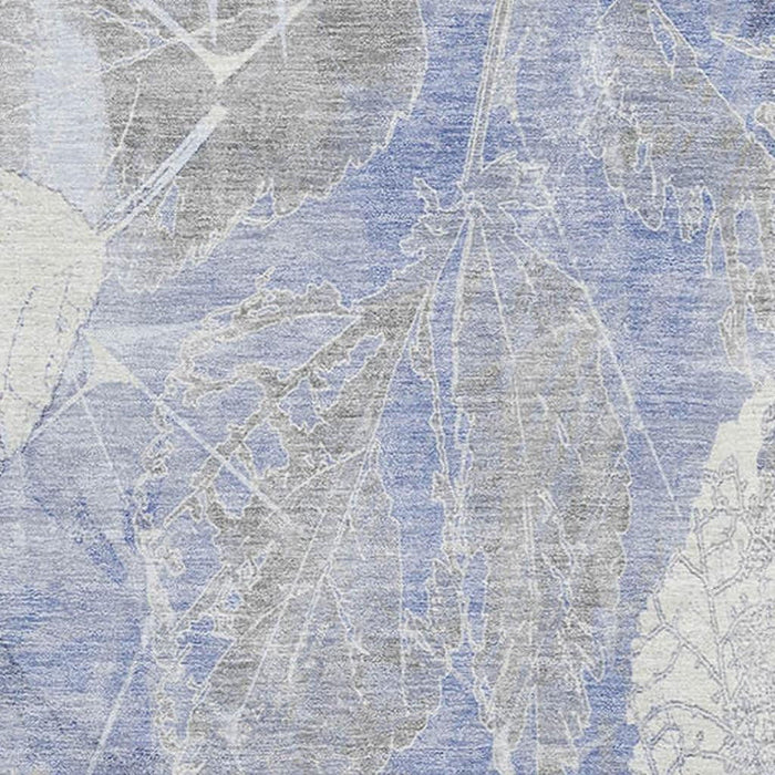 10' X 14' Floral Washable Area Rug With UV Protection (705737) - Denim Blue / Ivory