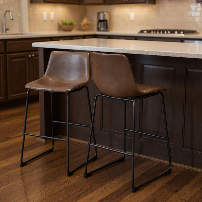 29" Faux Leather And Steel Counter Height Bar Chairs (Set of 2) - Espresso / Black