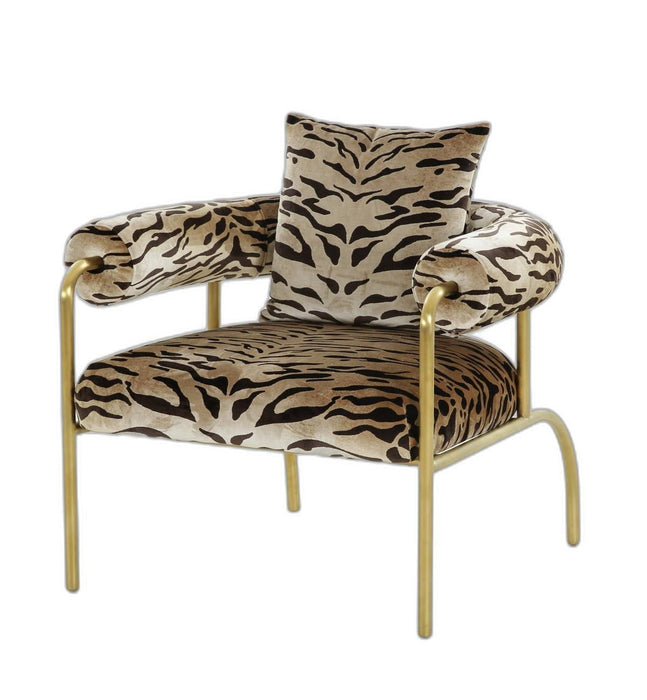 100% Polyester Animal Print Arm Chair - Beige, Black And Gold