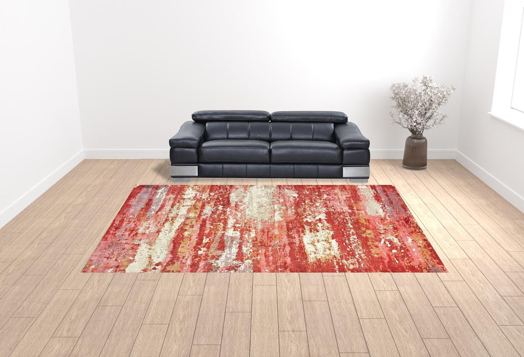 10' x 14' Abstract Hand Loomed Stain Resistant Area Rug - Pink And Red