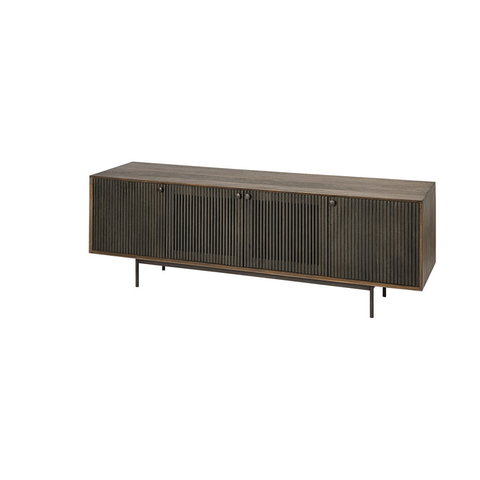 72" Solid Wood Cabinet Enclosed Storage TV Stand - Brown
