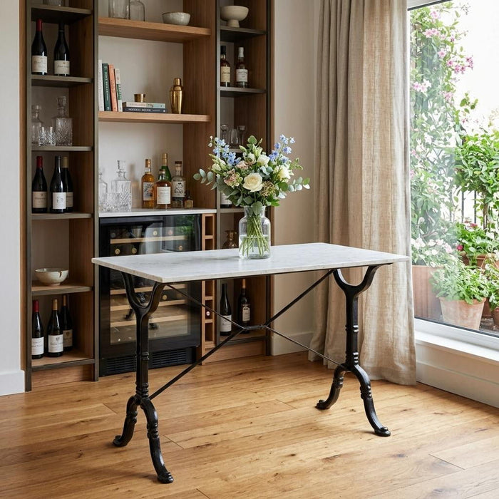 Marble And Iron Rectangular Bar Table - White / Black