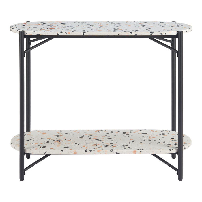 Faux Terrazzo Oval Console Table With Shelf - White / Black