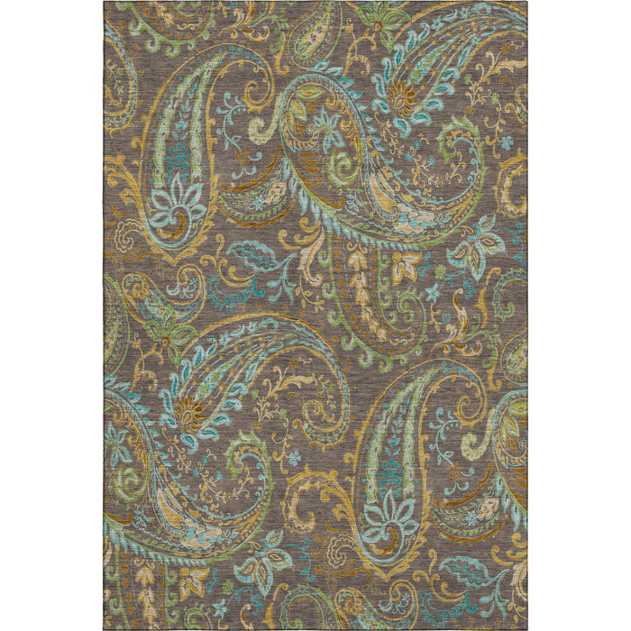 10' X 14' Paisley Washable Area Rug With UV Protection (647962) - Chocolate / Blue / Green
